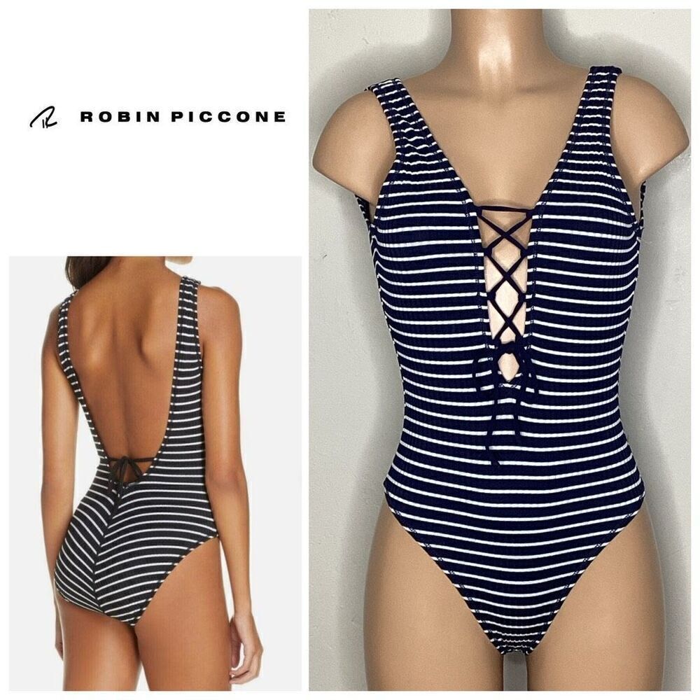 New. Robin Piccone plunge neck lace-up swimsuit. Size 4. Retails $179